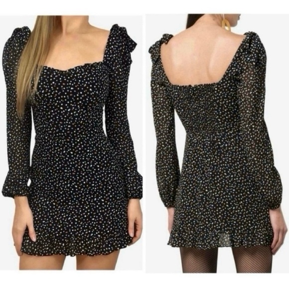 Reformation Elin Confetti Mini Dress Polka Dot Ruffles Sweetheart Long Sleeve - Picture 2 of 2